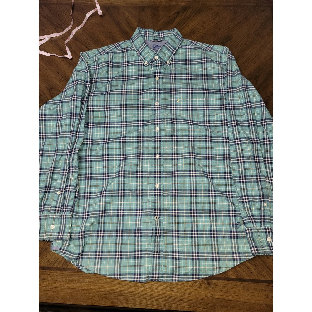 IZOD Saltwater Relaxed Classics Plaid‎ Button Down Shirt Men Size L Aqua Blue